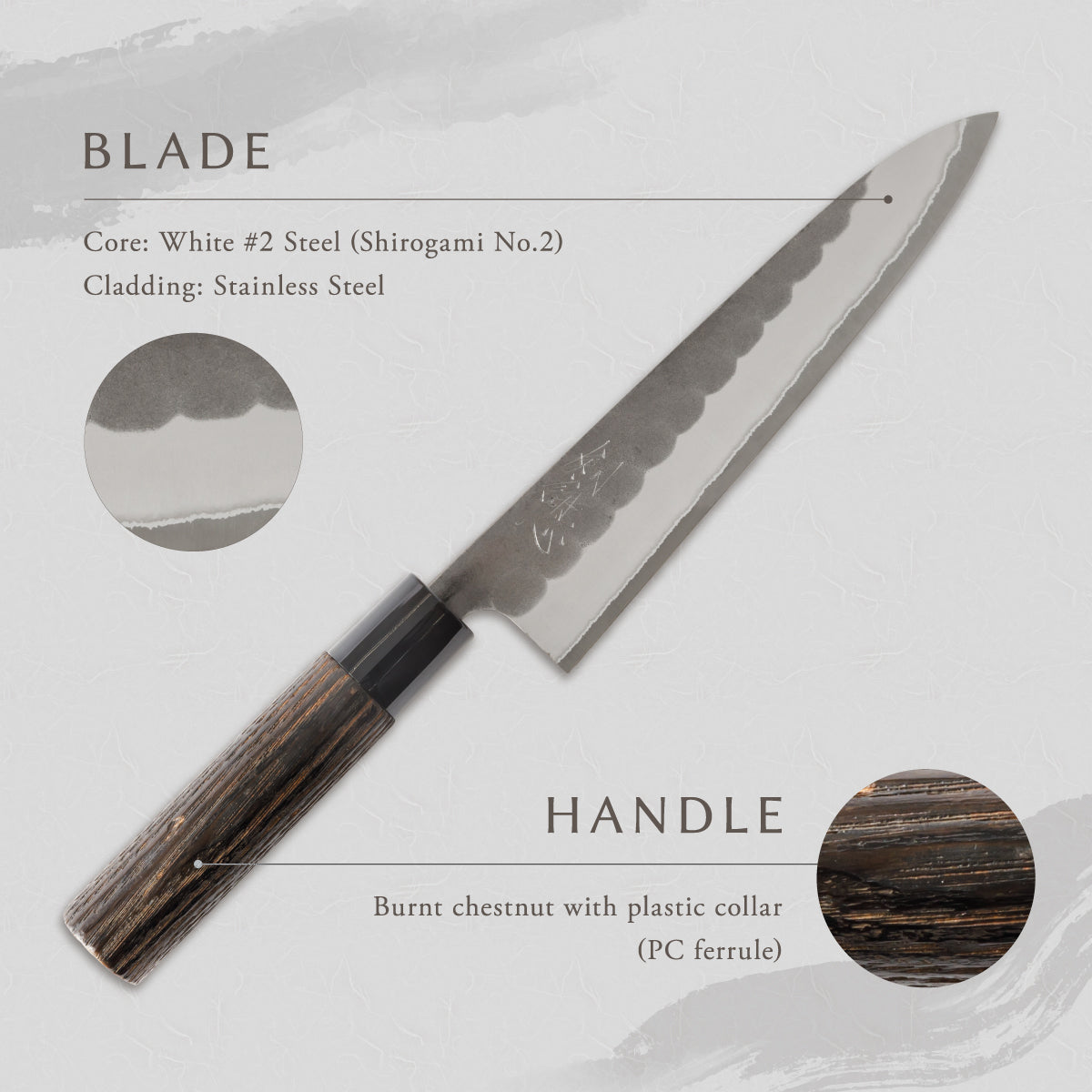 剣謙心 Stainless Steel Black Tsuchime Gyuto Knife 180mm – Versatile Double-Bevel Chef’s Knife | White #2 Steel Core | Handmade in Tsubame-Sanjo