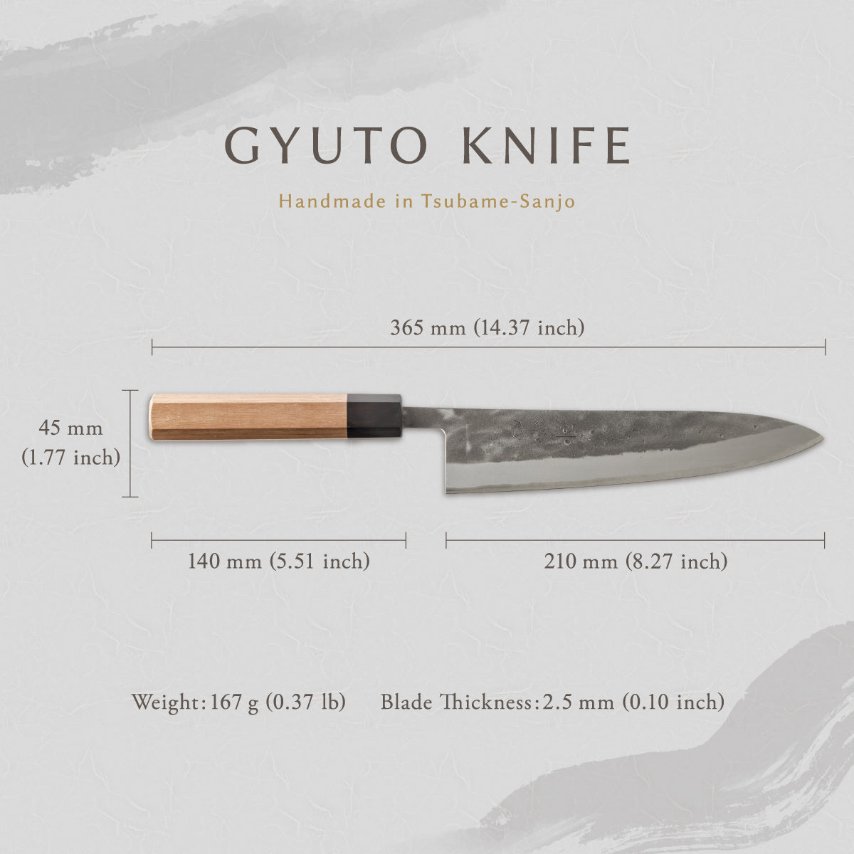 剣謙心 Stainless Steel Nashiji Gyuto Knife 210mm – Versatile Double-Bevel Chef’s Knife | Blue #2 Steel Core | Handmade in Tsubame-Sanjo