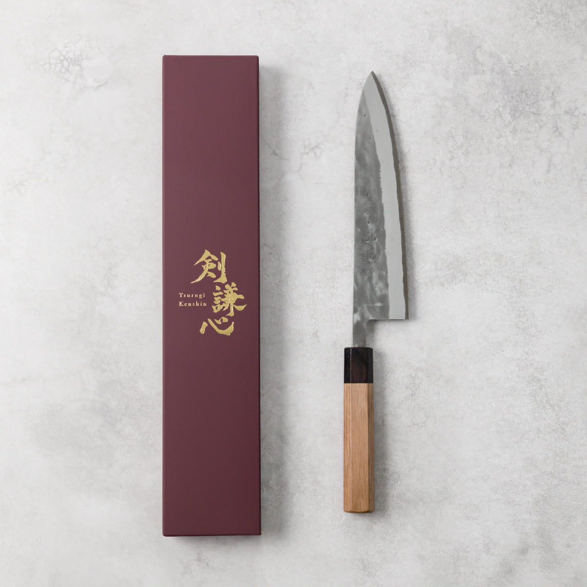 剣謙心 Stainless Steel Nashiji Gyuto Knife 210mm – Versatile Double-Bevel Chef’s Knife | Blue #2 Steel Core | Handmade in Tsubame-Sanjo