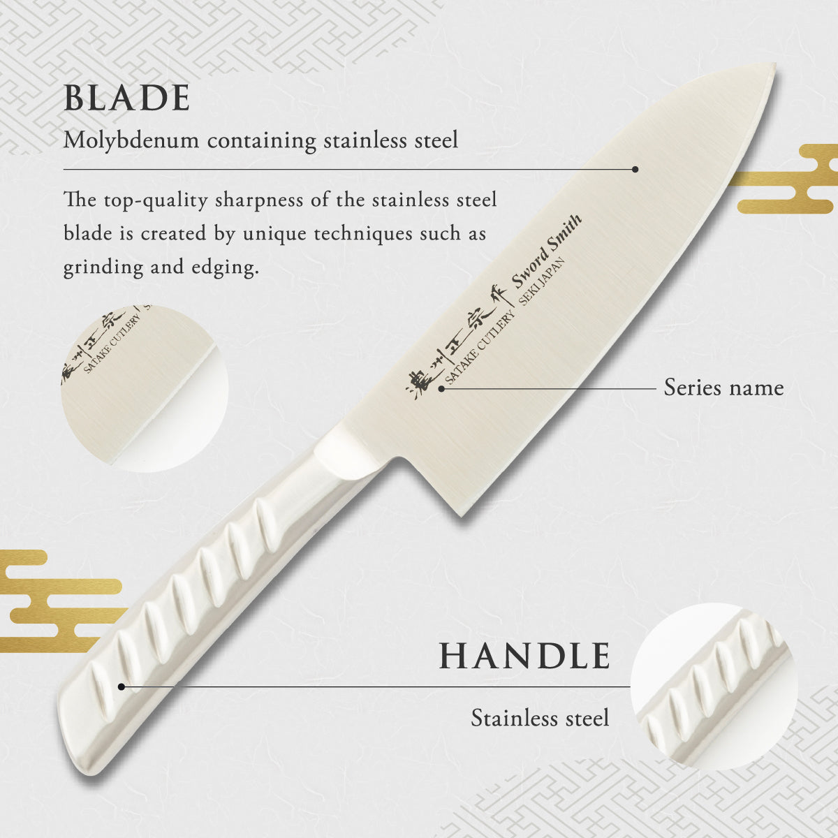 Santoku Knife, 6.7 Inch Japanese knife, All stainless steel, 濃州正宗作, Kitchen Knife, HOUCHO