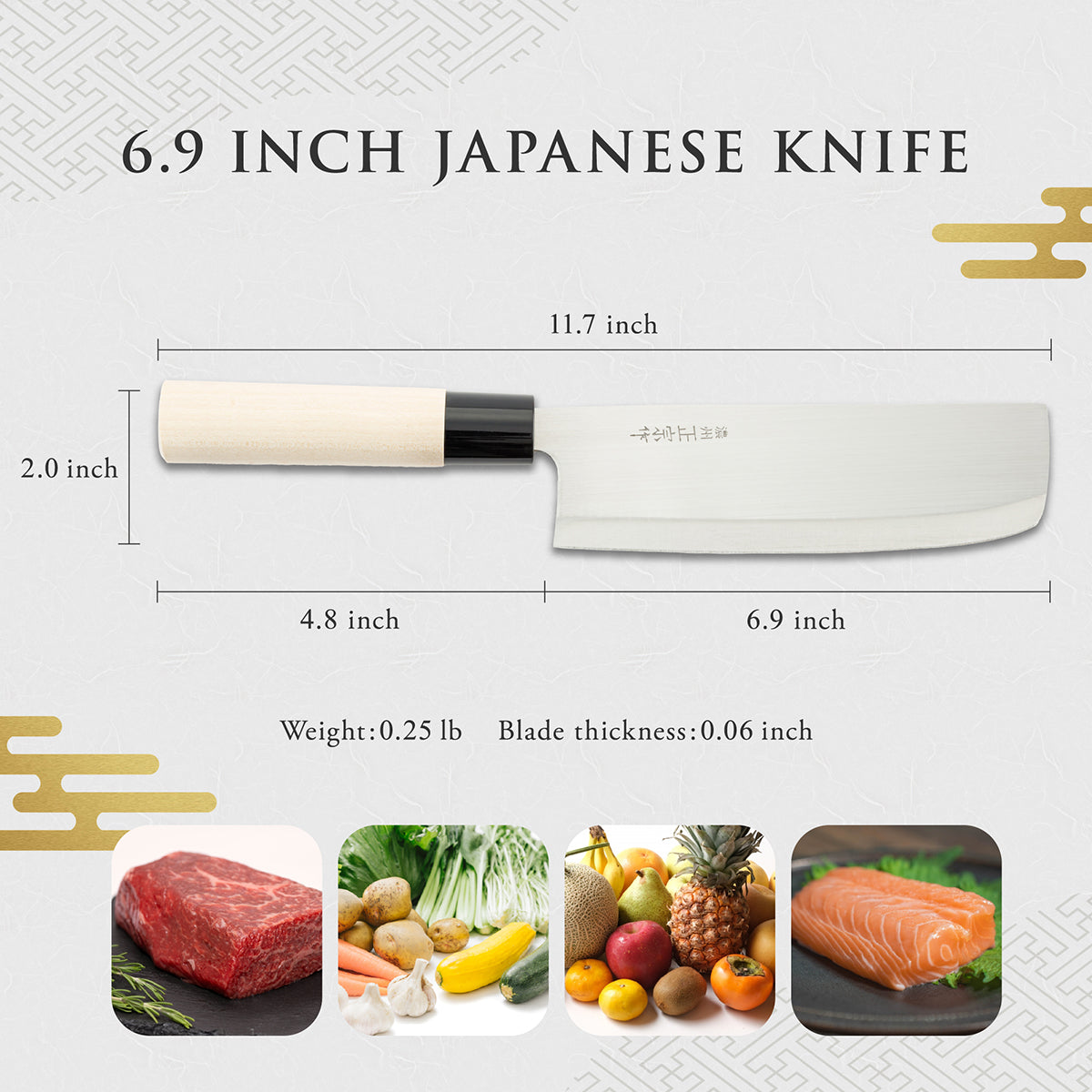 Vegetable Knife, 6.9 Inch Japanese knife, Stainless Steel, 濃州正宗作, Handle: Untreated natural wood, Kitchen Knife, HOUCHO