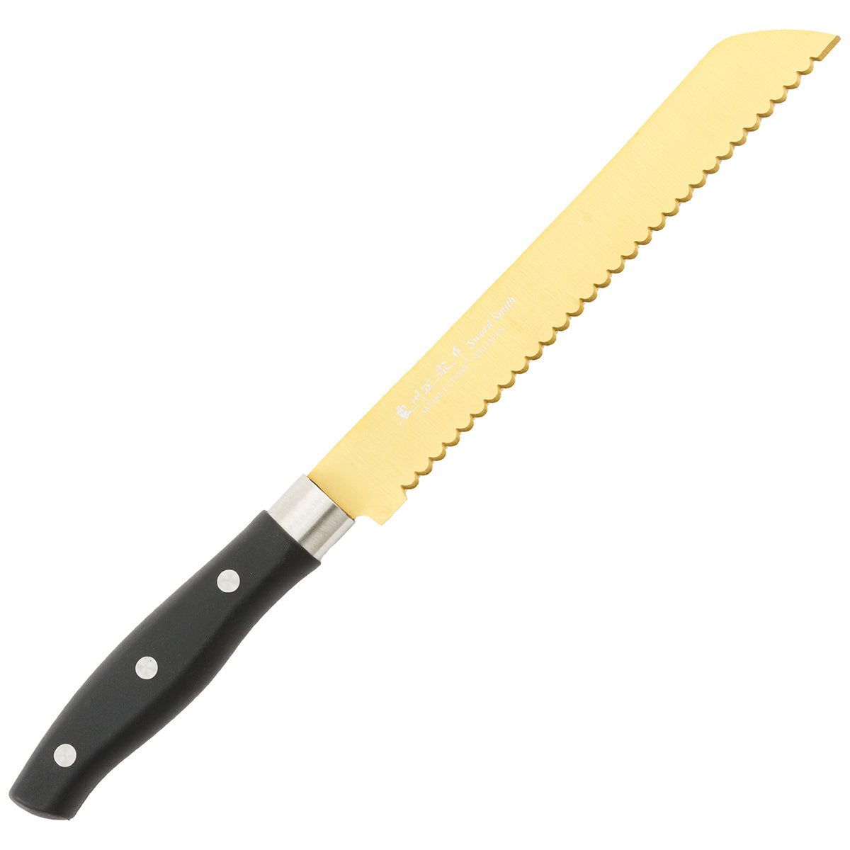 Bread Knife, 8.3 Inch Japanese knife, Stainless Steel, 濃州正宗作, gold titanium coating, Kitchen Knife, HOUCHO