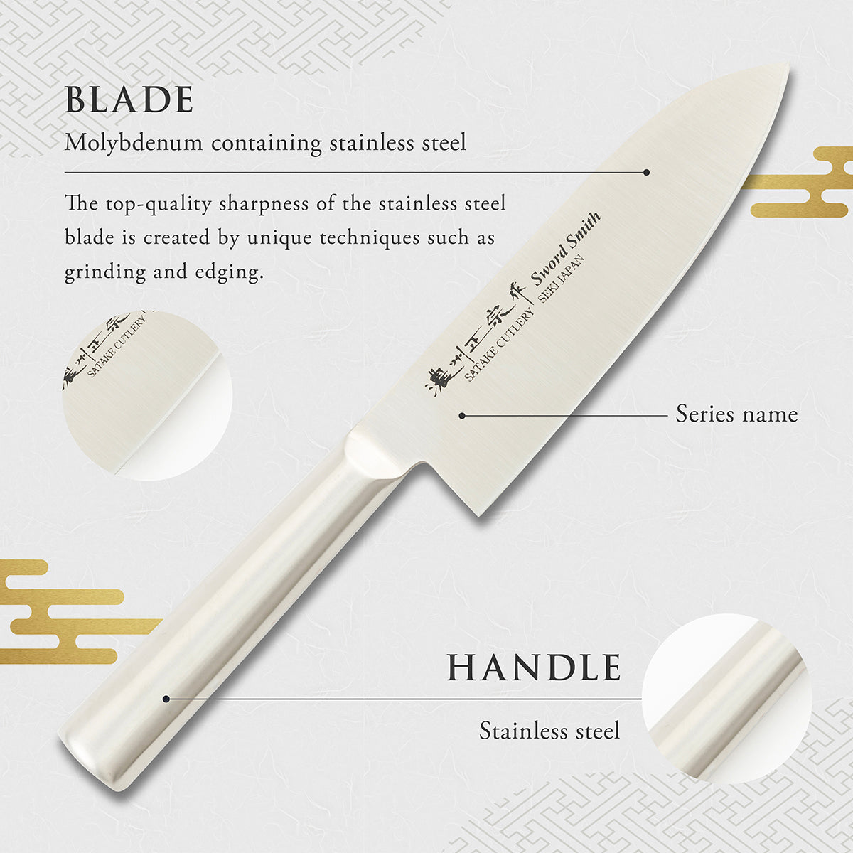 Santoku Knife, 6.7 Inch Japanese knife, All stainless steel, 濃州正宗作, Kitchen Knife, HOUCHO