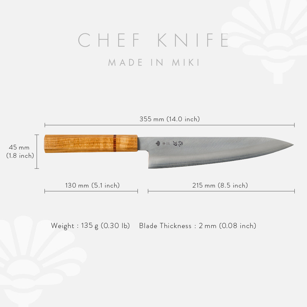 花刃包丁 (Hanaha Hocho) 8.3-Inch Gyuto Chef Knife – VG10 Steel, Mirror Polished Blade, Made in Miki, Japan