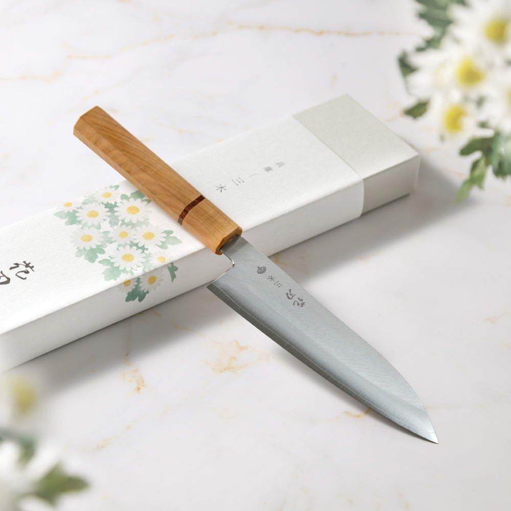 花刃包丁 (Hanaha Hocho) 6.5-Inch Santoku Knife – VG10 Steel, Mirror Polished Blade, Made in Miki, Japan