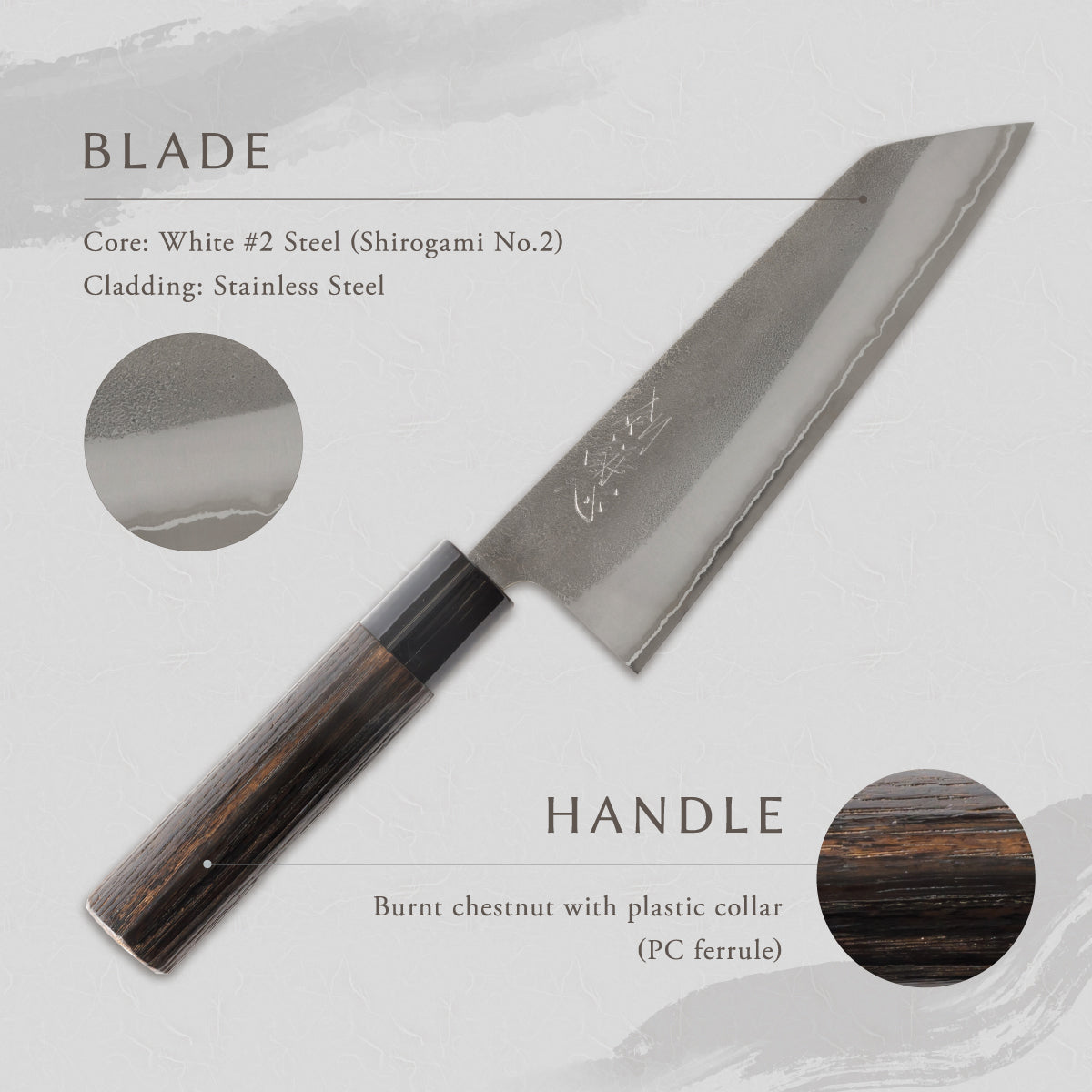 剣謙心 Santoku Knife 165mm – Versatile Double-Bevel Chef’s Knife | White #2 Steel Core | Handmade in Tsubame-Sanjo