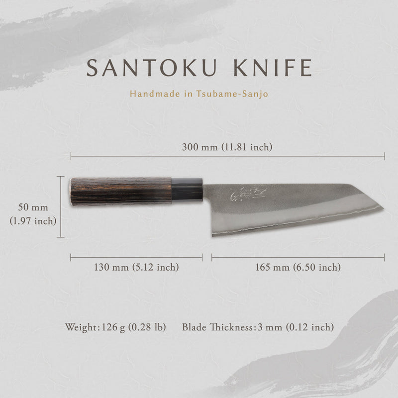 剣謙心 Santoku Knife 165mm – Versatile Double-Bevel Chef’s Knife | White #2 Steel Core | Handmade in Tsubame-Sanjo