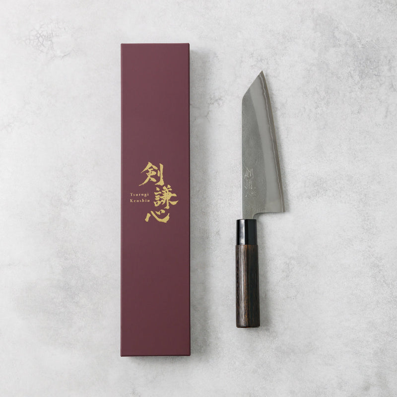 剣謙心 Santoku Knife 165mm – Versatile Double-Bevel Chef’s Knife | White #2 Steel Core | Handmade in Tsubame-Sanjo