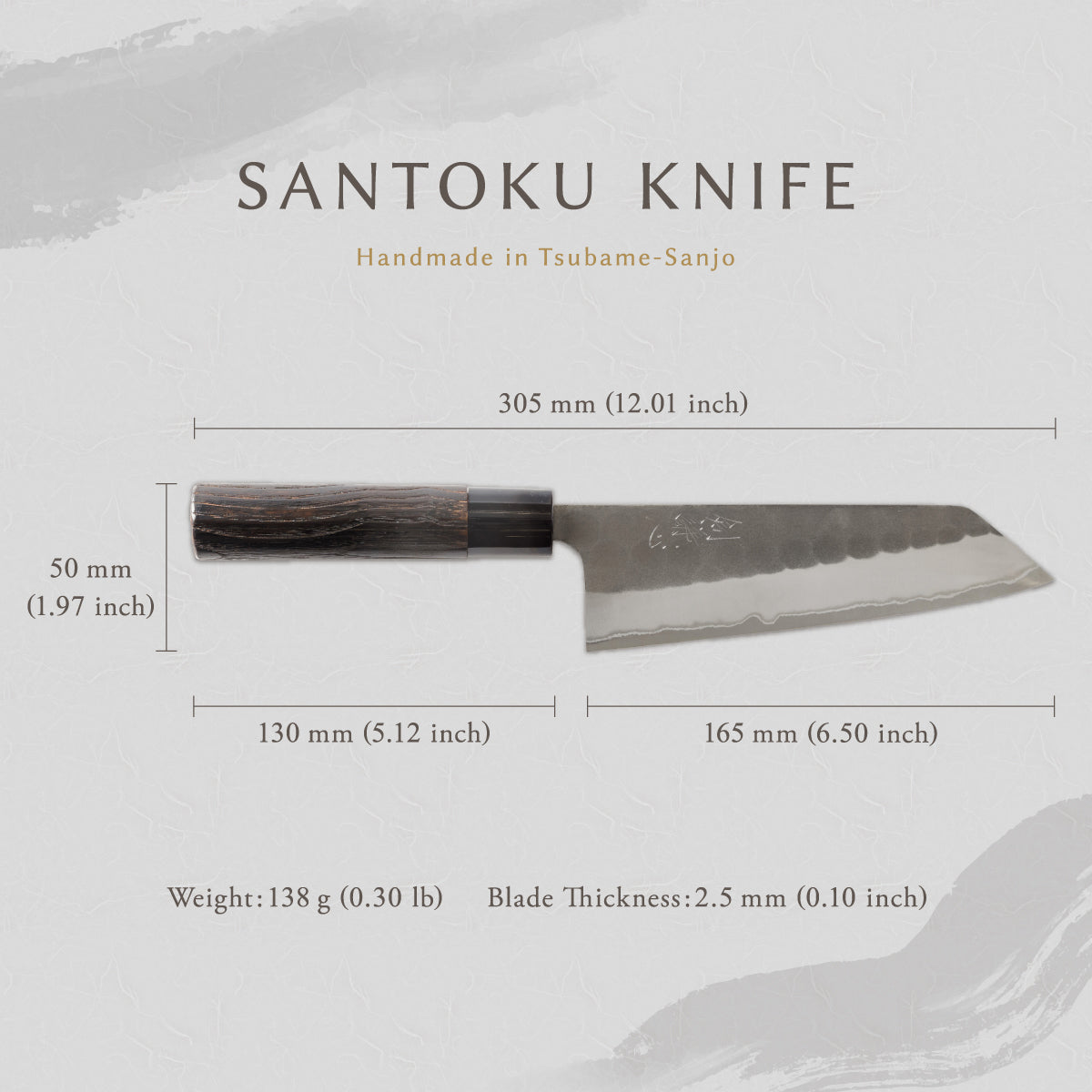 剣謙心 Stainless Steel Black Tsuchime Santoku Knife 165mm – Versatile Double-Bevel Chef’s Knife | White #2 Steel Core | Handmade in Tsubame-Sanjo