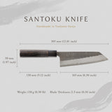 剣謙心 Stainless Steel Black Tsuchime Santoku Knife 165mm – Versatile Double-Bevel Chef’s Knife | White #2 Steel Core | Handmade in Tsubame-Sanjo
