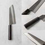 剣謙心 Stainless Steel Black Tsuchime Santoku Knife 165mm – Versatile Double-Bevel Chef’s Knife | White #2 Steel Core | Handmade in Tsubame-Sanjo