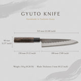 剣謙心 Stainless Steel Black Tsuchime Gyuto Knife 180mm – Versatile Double-Bevel Chef’s Knife | White #2 Steel Core | Handmade in Tsubame-Sanjo