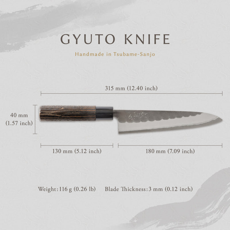 剣謙心 Stainless Steel Black Tsuchime Gyuto Knife 180mm – Versatile Double-Bevel Chef’s Knife | White #2 Steel Core | Handmade in Tsubame-Sanjo