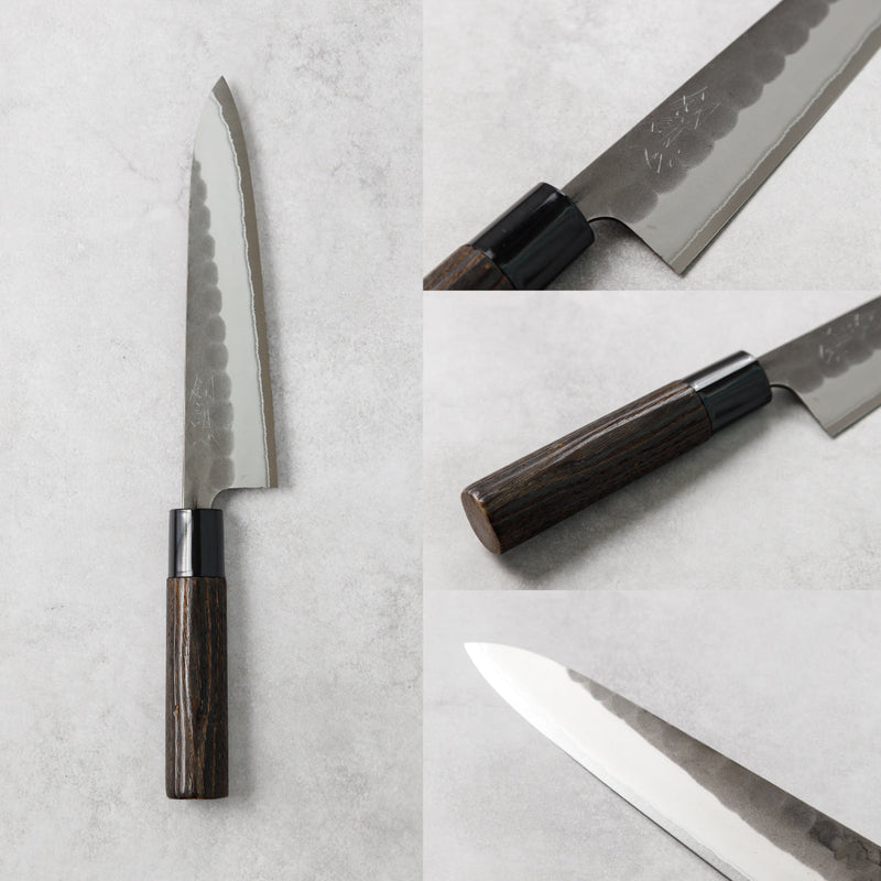 剣謙心 Stainless Steel Black Tsuchime Gyuto Knife 180mm – Versatile Double-Bevel Chef’s Knife | White #2 Steel Core | Handmade in Tsubame-Sanjo