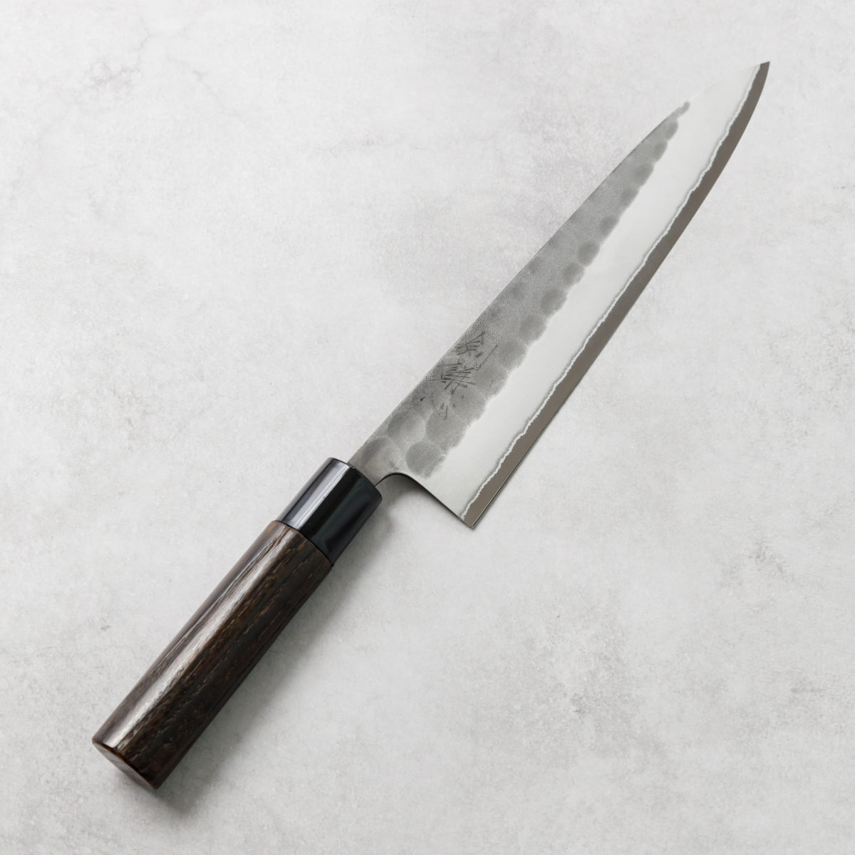剣謙心 Stainless Steel Black Tsuchime Gyuto Knife 210mm – Versatile Double-Bevel Chef’s Knife | White #2 Steel Core | Handmade in Tsubame-Sanjo