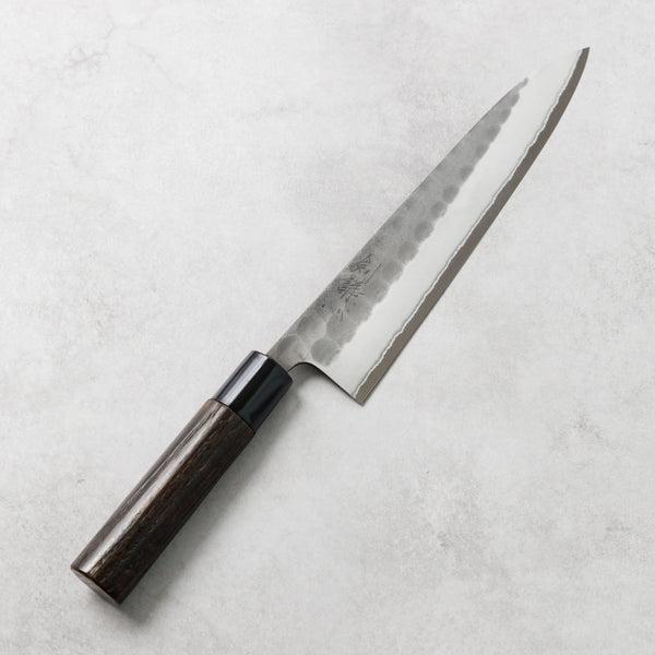 剣謙心 Stainless Steel Black Tsuchime Gyuto Knife 210mm – Versatile Double-Bevel Chef’s Knife | White #2 Steel Core | Handmade in Tsubame-Sanjo