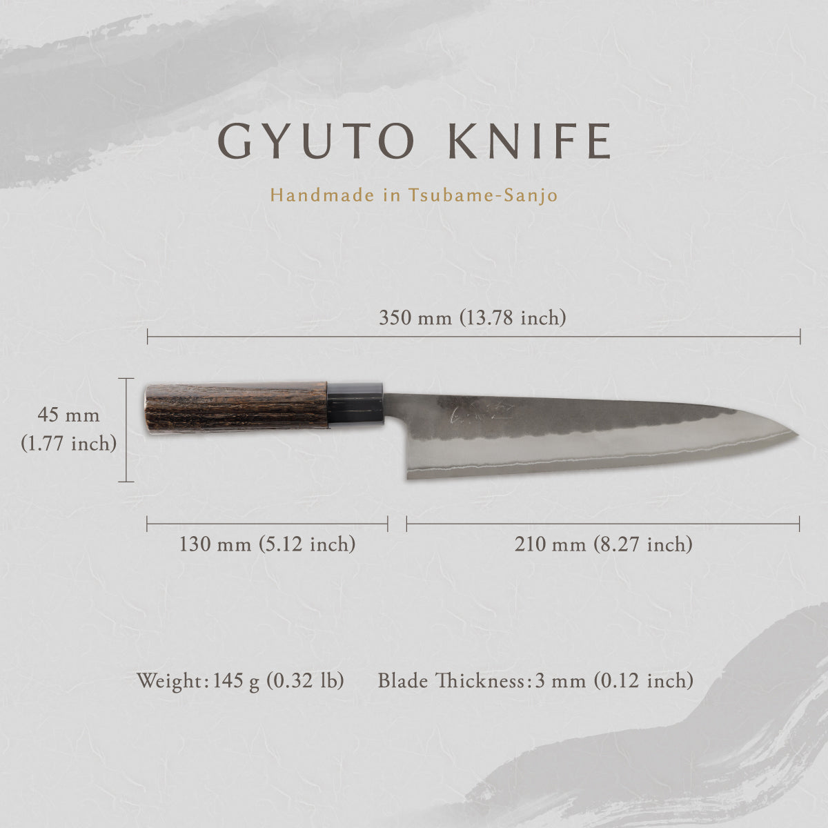 剣謙心 Stainless Steel Black Tsuchime Gyuto Knife 210mm – Versatile Double-Bevel Chef’s Knife | White #2 Steel Core | Handmade in Tsubame-Sanjo