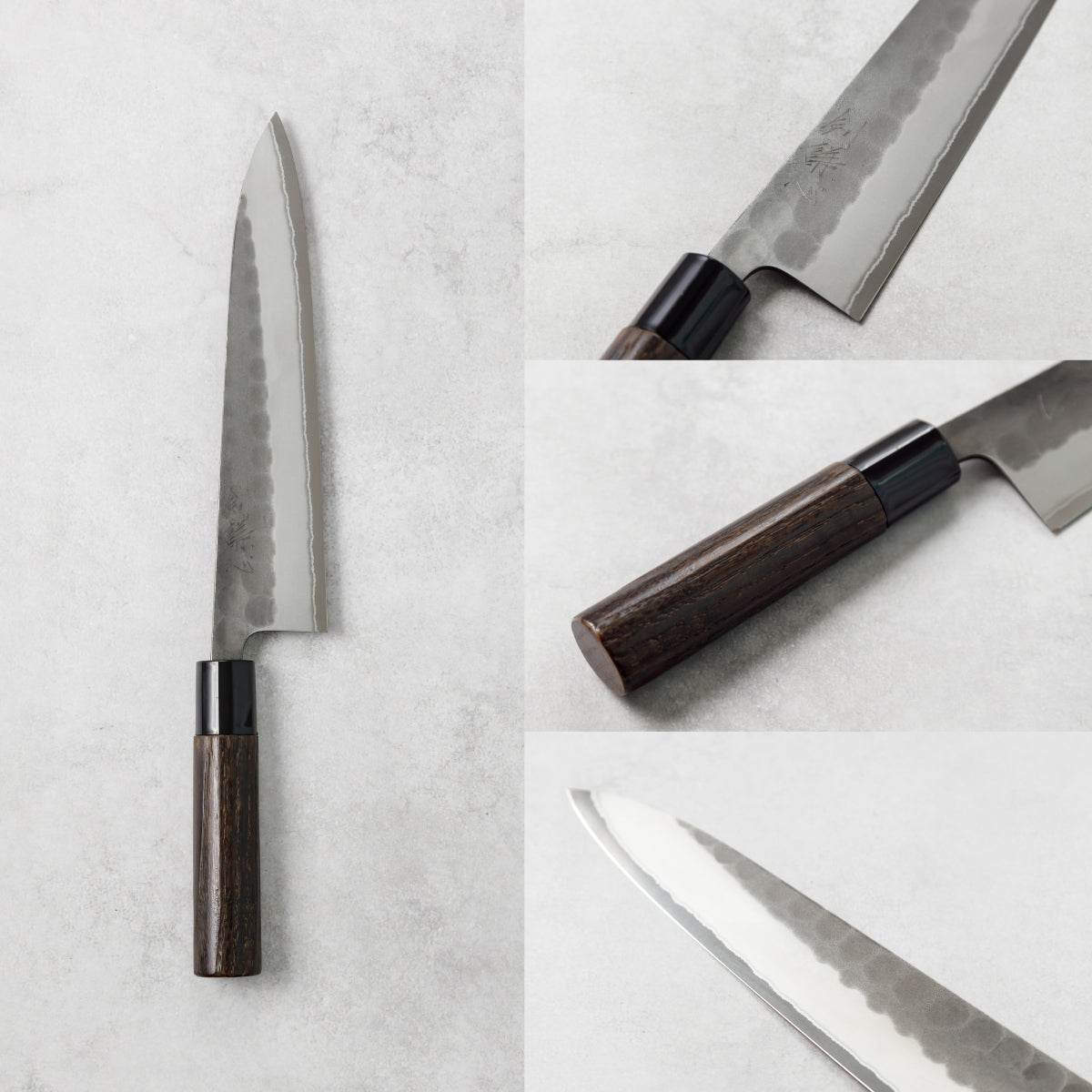 剣謙心 Stainless Steel Black Tsuchime Gyuto Knife 210mm – Versatile Double-Bevel Chef’s Knife | White #2 Steel Core | Handmade in Tsubame-Sanjo