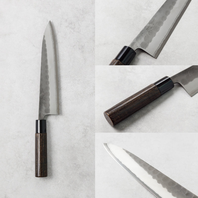 剣謙心 Stainless Steel Black Tsuchime Gyuto Knife 210mm – Versatile Double-Bevel Chef’s Knife | White #2 Steel Core | Handmade in Tsubame-Sanjo
