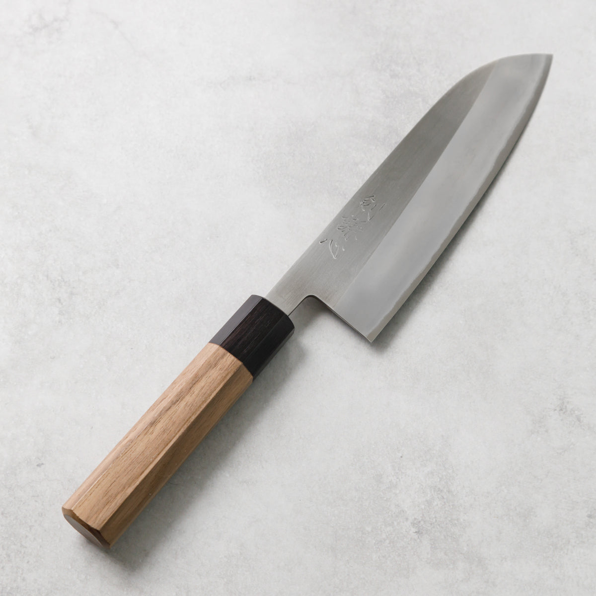 剣謙心 Stainless Steel Polished Santoku Knife 165mm – Versatile Double-Bevel Chef’s Knife | Blue #2 Steel Core | Handmade in Tsubame-Sanjo