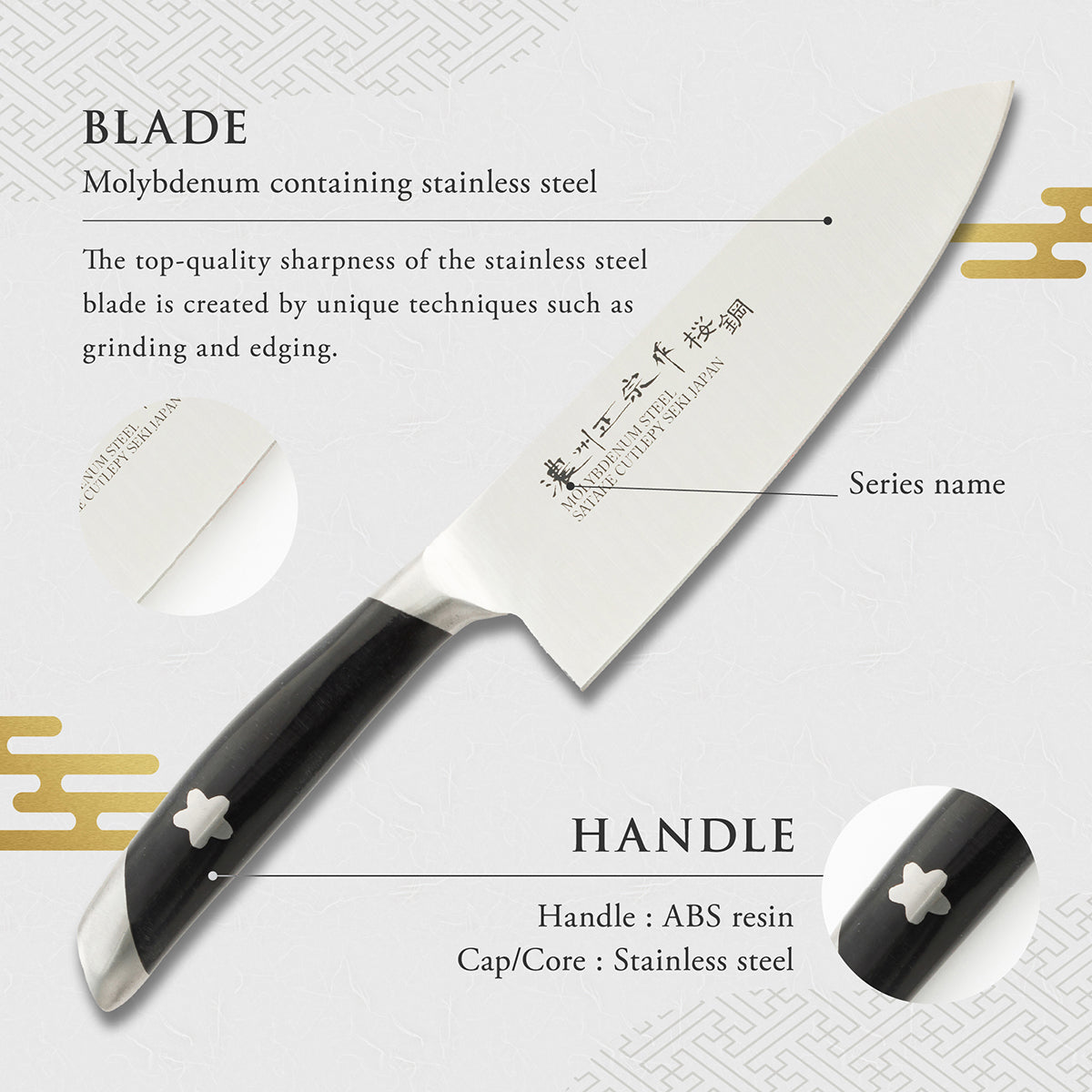 Santoku Knife, 6.7 Inch Japanese knife, 濃州正宗作 桜鋼, Stainless steel, Kitchen knife, HOUCHO