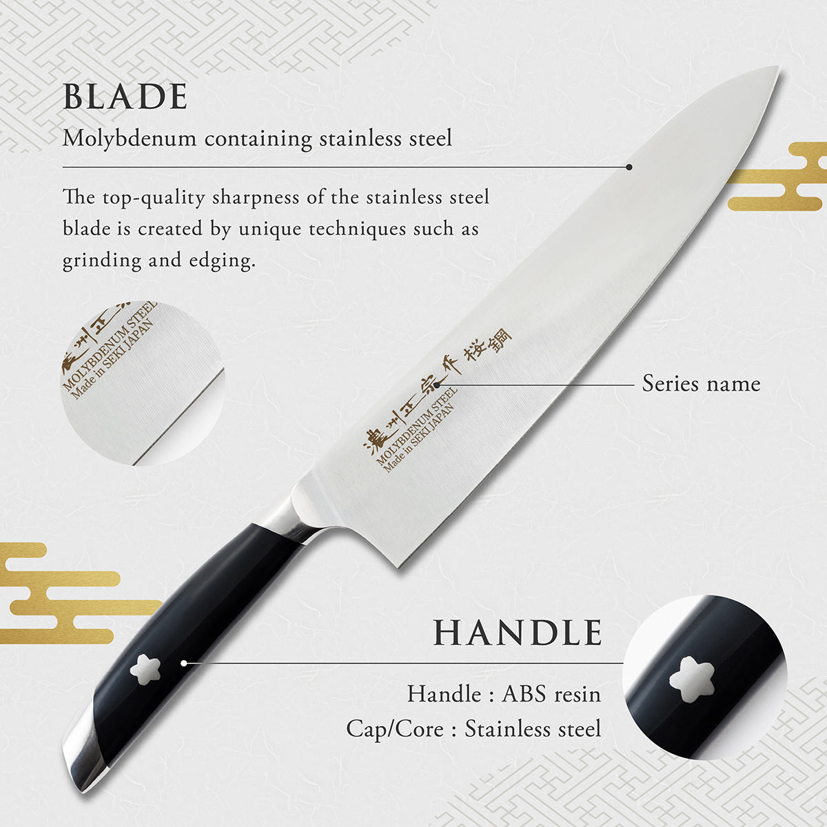Chef Knife, 8.3 Inch Japanese knife, 濃州正宗作 桜鋼, Stainless steel, Kitchen knife, HOUCHO