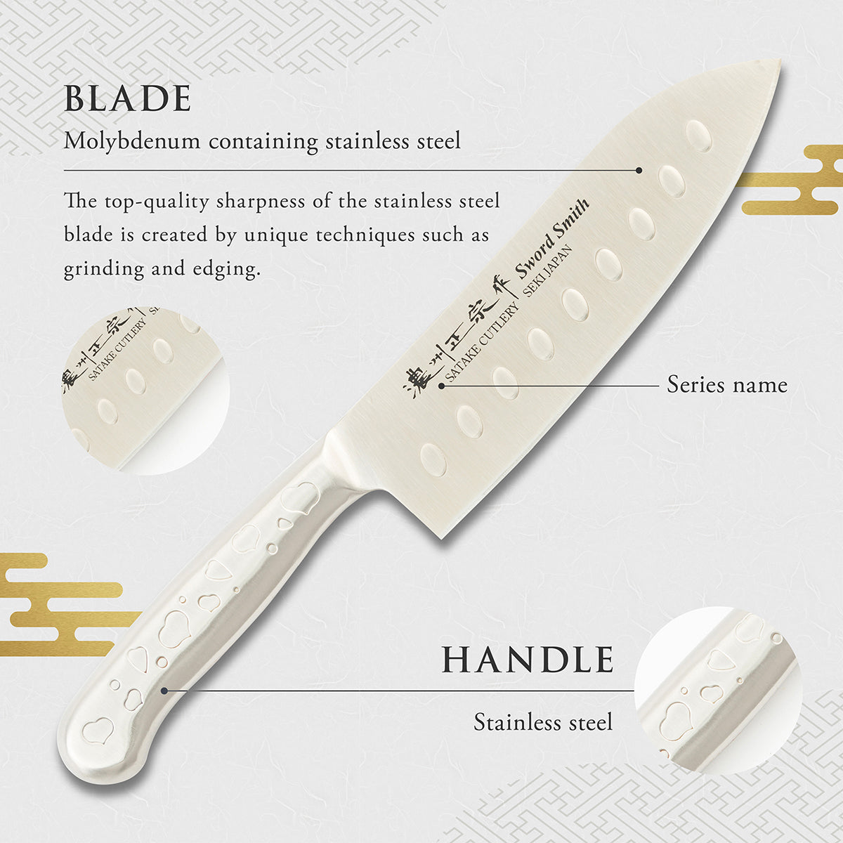 Santoku Knife, 6.7 Inch Japanese knife, All stainless steel, 濃州正宗作, Kitchen Knife, HOUCHO