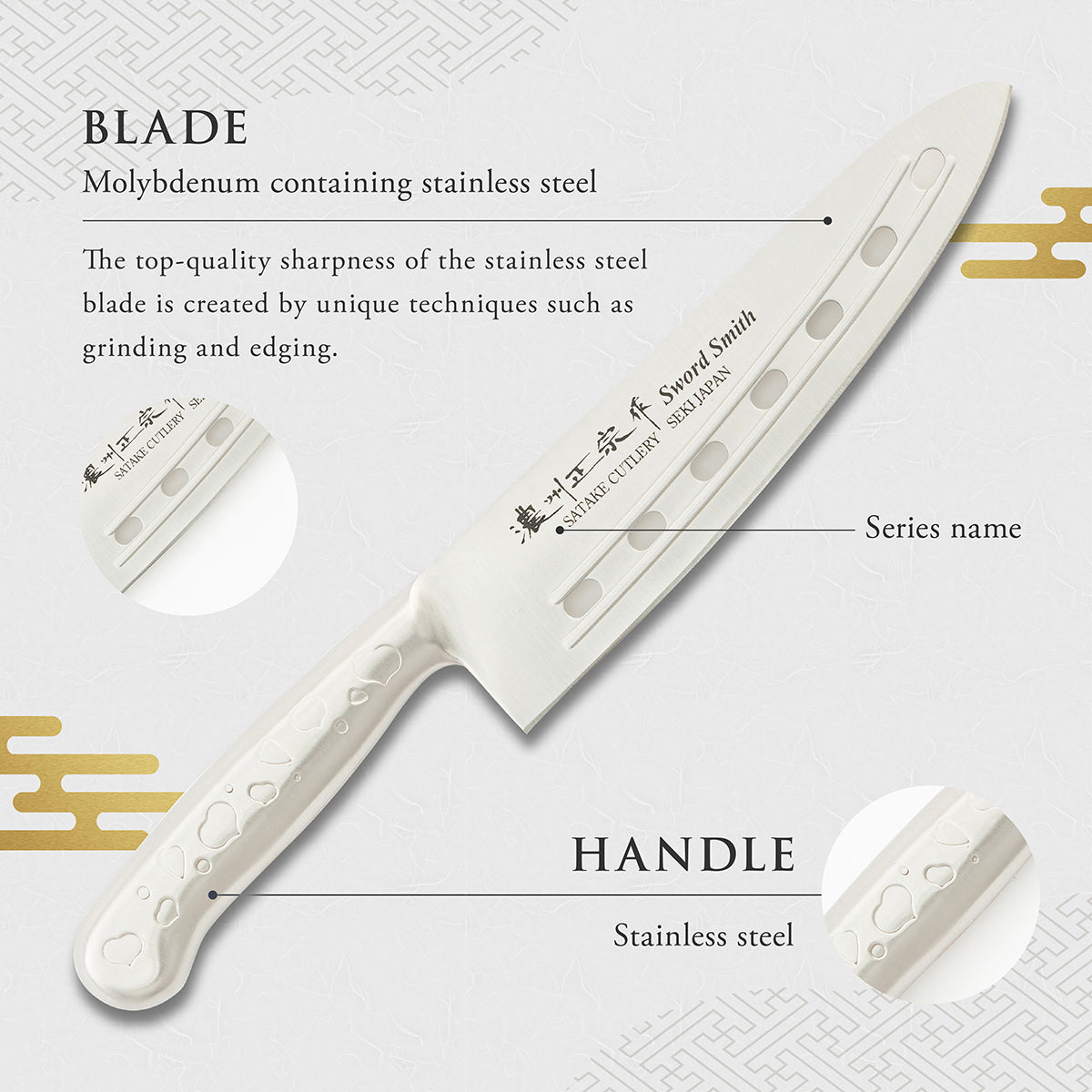 Perforated Knife, 7.1 Inch Japanese knife, All stainless steel, 濃州正宗作, Kitchen Knife, HOUCHO