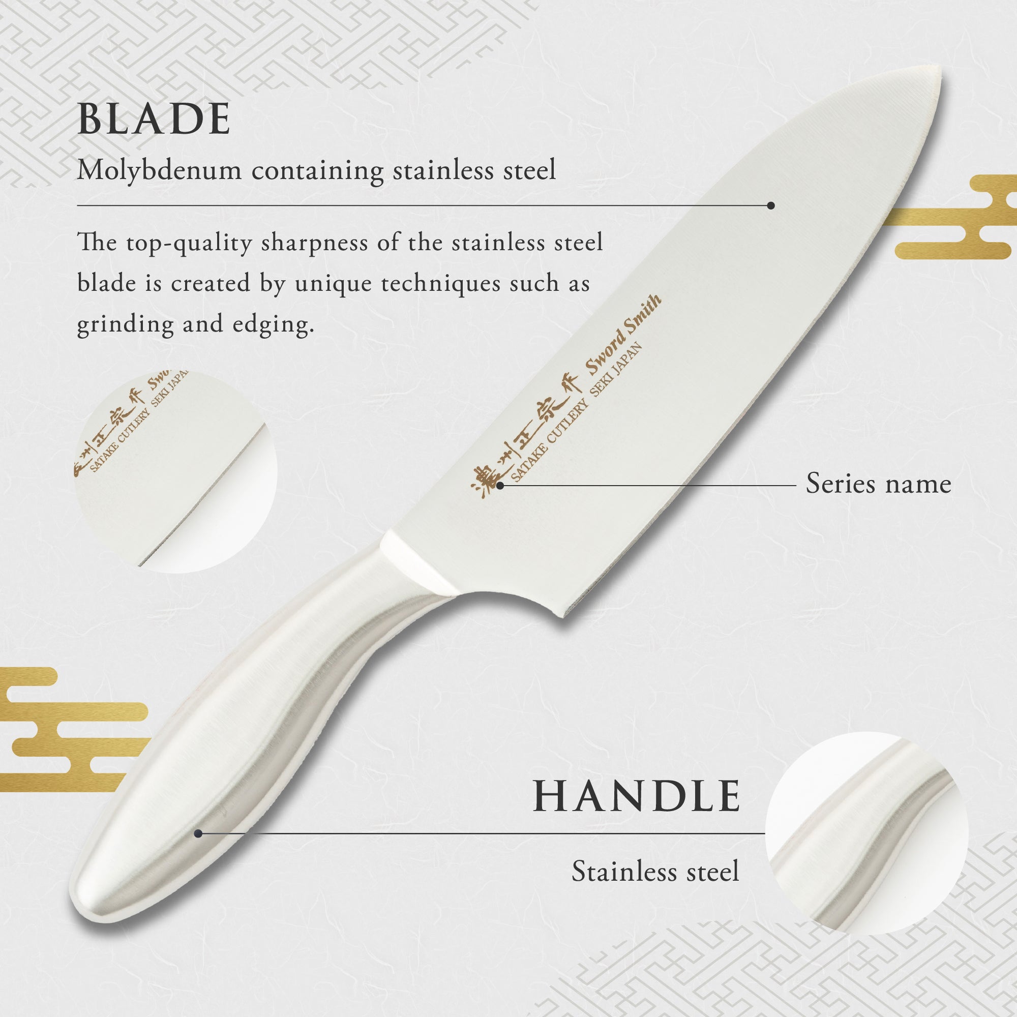 Santoku Knife, 6.7 Inch Japanese knife, All stainless steel, 濃州正宗作, Kitchen Knife, HOUCHO