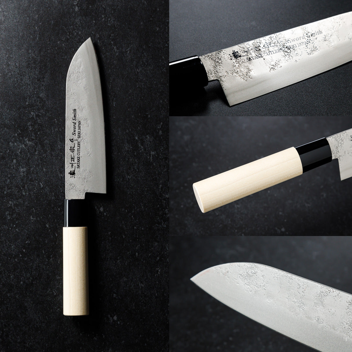 Santoku Knife, 6.9 Inch Japanese knife, Stainless Steel, 濃州正宗作, Nashiji, Handle: Untreated natural wood, Kitchen Knife, HOUCHO