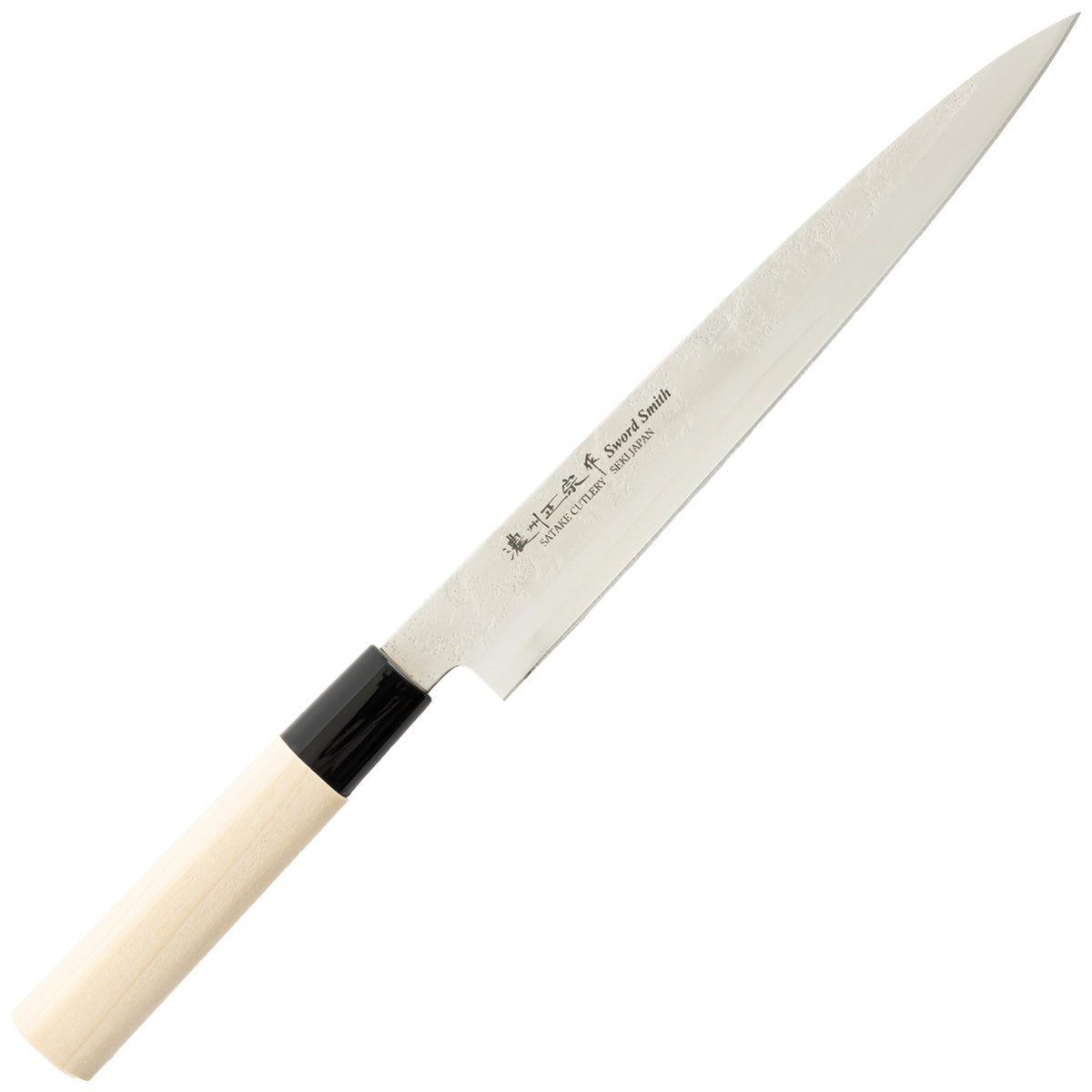 Sashimi Knife, 8.3 Inch Japanese knife, Stainless Steel, 濃州正宗作, Nashiji, Handle: Untreated natural wood, Kitchen Knife, HOUCHO
