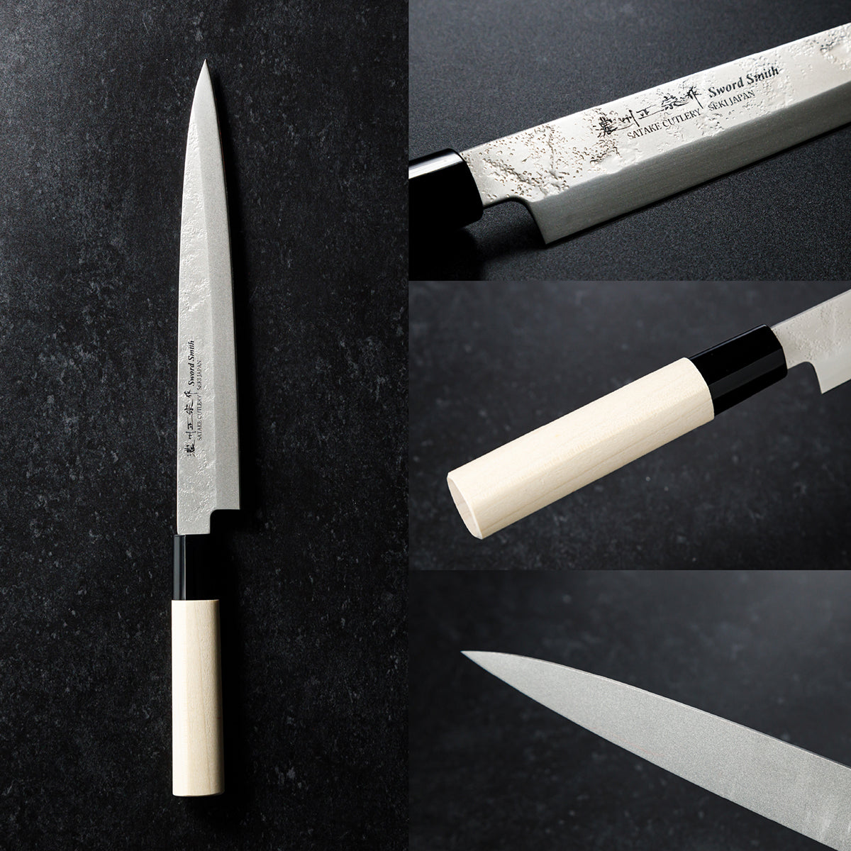 Sashimi Knife, 8.3 Inch Japanese knife, Stainless Steel, 濃州正宗作, Nashiji, Handle: Untreated natural wood, Kitchen Knife, HOUCHO