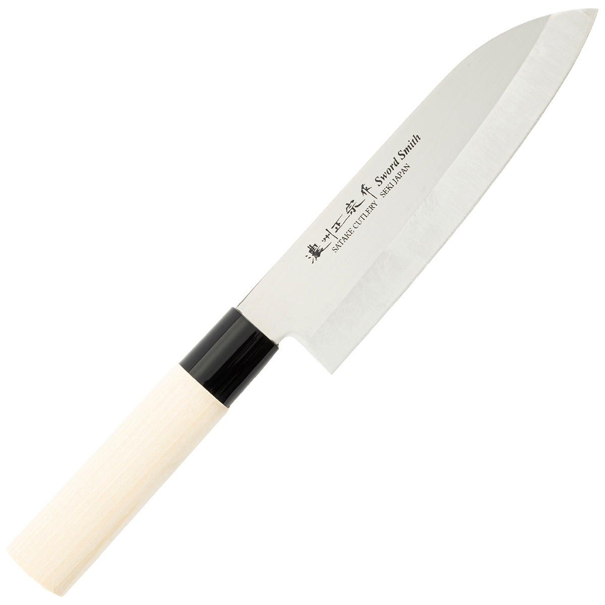 Santoku Knife, 6.9 Inch Japanese knife, Stainless Steel, 濃州正宗作, Handle: Untreated natural wood, Kitchen Knife, HOUCHO