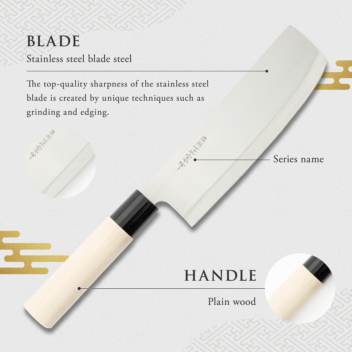 Vegetable Knife, 6.9 Inch Japanese knife, Stainless Steel, 濃州正宗作, Handle: Untreated natural wood, Kitchen Knife, HOUCHO