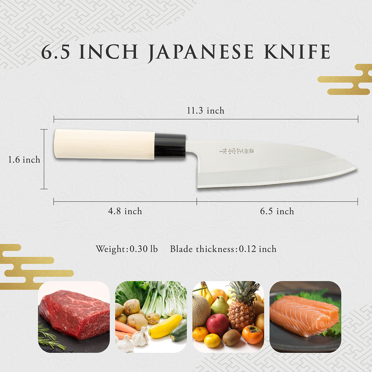 Deba Knife, 6.5 Inch Japanese knife, Stainless Steel, 濃州正宗作, Handle: Untreated natural wood, Kitchen Knife, HOUCHO