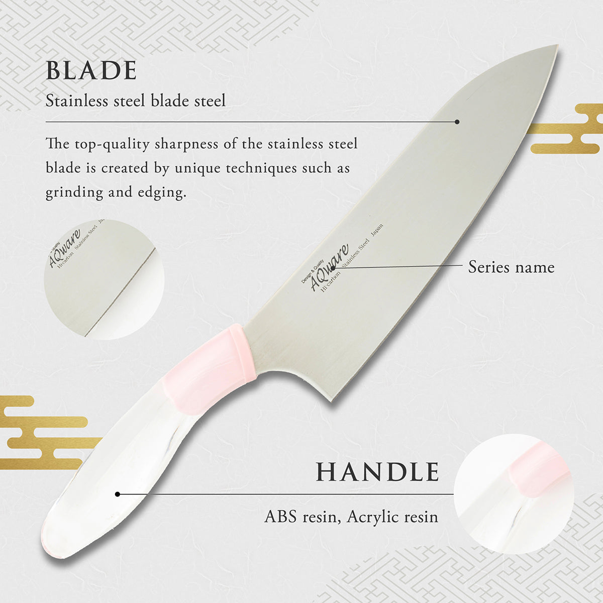 Santoku Knife, 6.7 Inch Japanese knife, stainless steel, 濃州正宗作, Handle: Acrylic, Kitchen Knife, HOUCHO