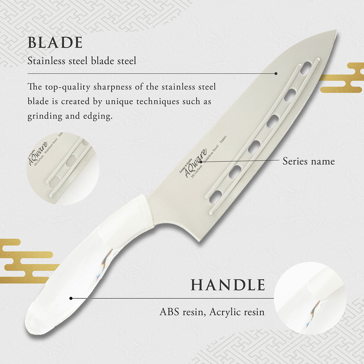 Perforated Knife, 6.7 Inch Japanese knife, stainless steel, 濃州正宗作, Handle: Acrylic, Kitchen Knife, HOUCHO