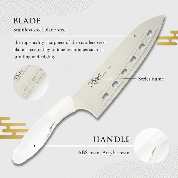 Perforated Knife, 6.7 Inch Japanese knife, stainless steel, 濃州正宗作, Handle: Acrylic, Kitchen Knife, HOUCHO