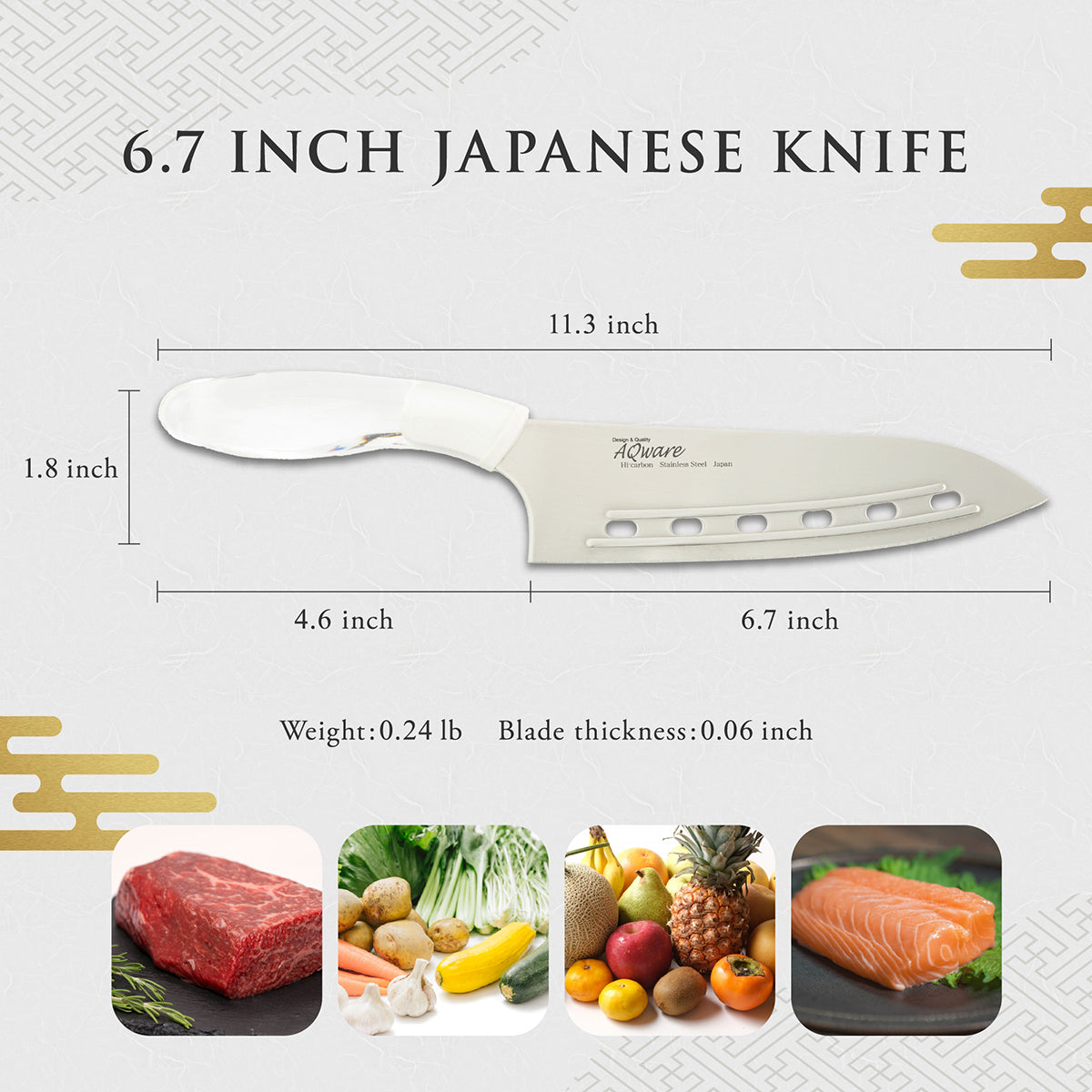 Perforated Knife, 6.7 Inch Japanese knife, stainless steel, 濃州正宗作, Handle: Acrylic, Kitchen Knife, HOUCHO
