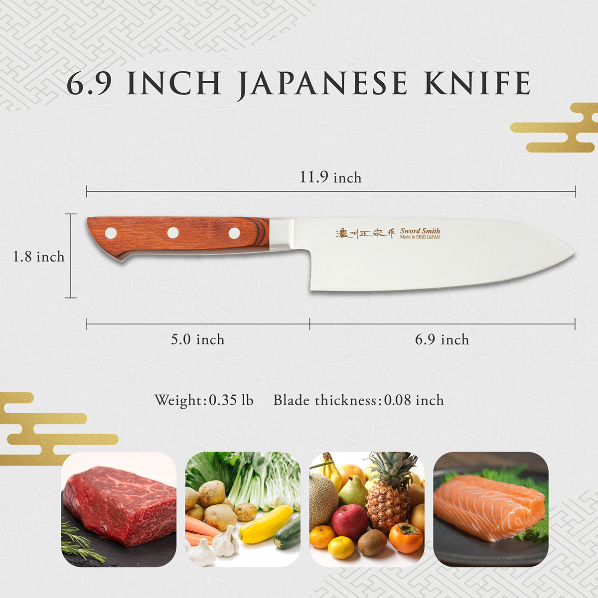 Santoku Knife, 6.9 Inch Japanese knife, 濃州正宗作, Stainless Steel, Kitchen knife, HOUCHO