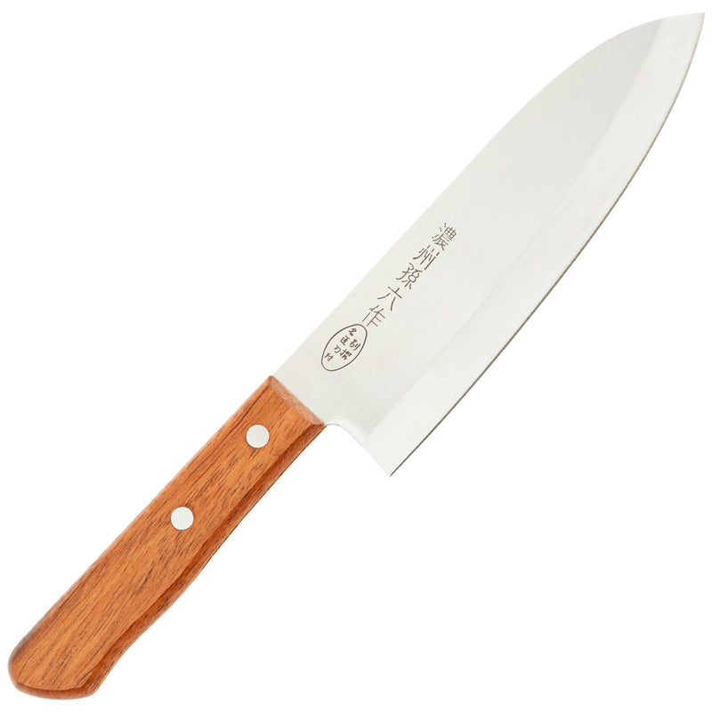 Santoku Knife, 6.5 Inch Japanese knife, Stainless Steel, 濃州孫六作, Handle: Natural wood, Kitchen Knife, HOUCHO