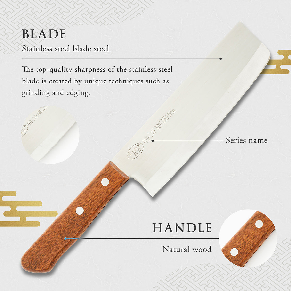 Vegetable Knife, 6.5 Inch Japanese knife, Stainless Steel, 濃州孫六作, Handle: Natural wood, Kitchen Knife, HOUCHO