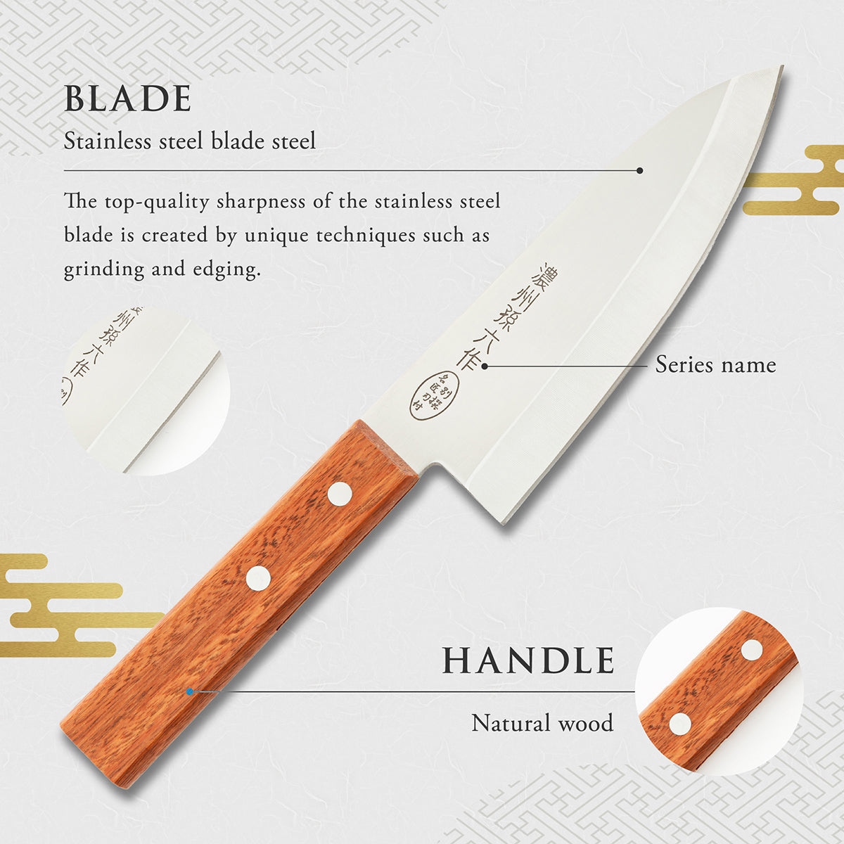 Deba Knife, 6.1 Inch Japanese knife, Stainless Steel, 濃州孫六作, Handle: Natural wood, Kitchen Knife, HOUCHO