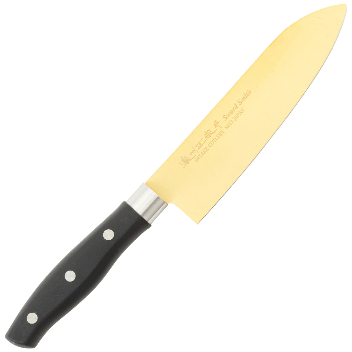 Santoku Knife, 6.7 Inch Japanese knife, Stainless Steel, 濃州正宗作, gold titanium coating, Kitchen Knife, HOUCHO