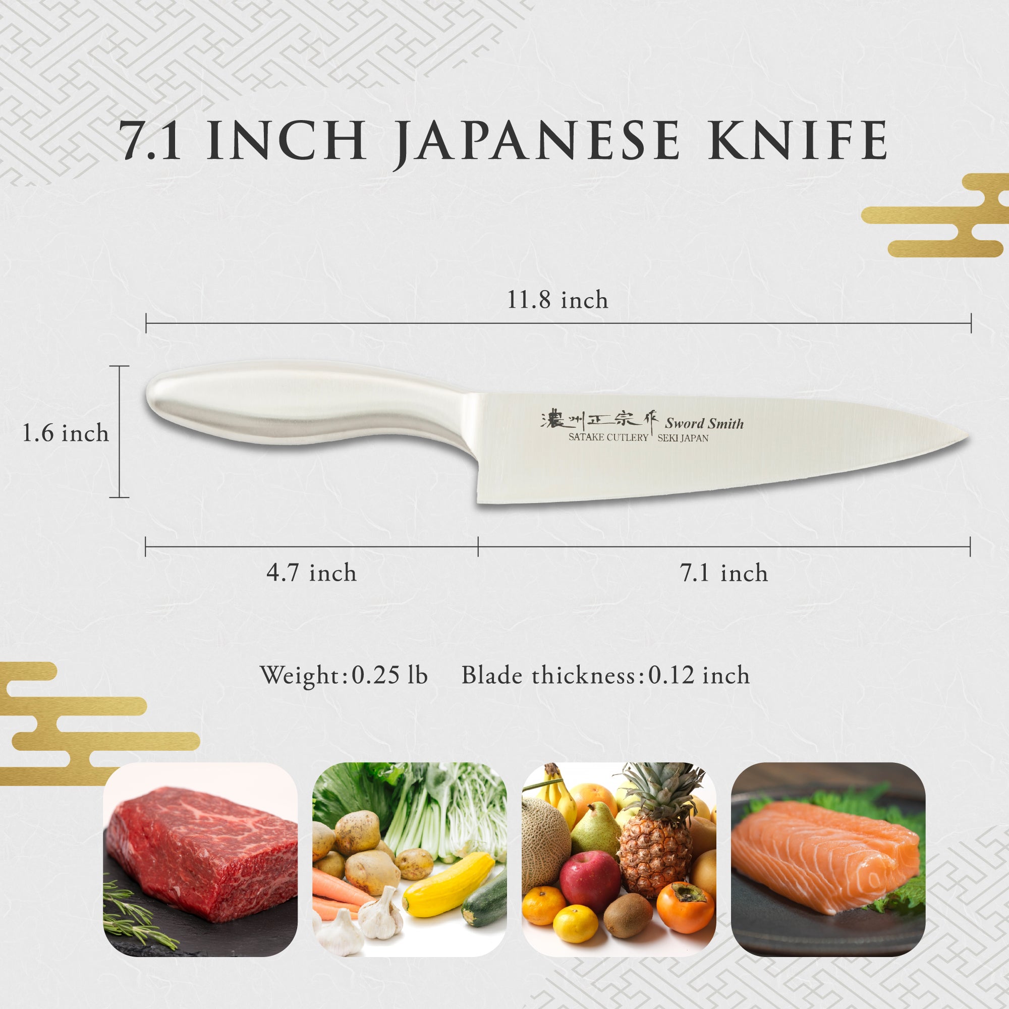 Chef Knife, 7.1 Inch Japanese knife, All stainless steel, 濃州正宗作, Kitchen Knife, HOUCHO