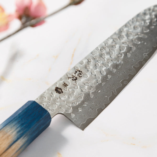 Santoku Knife, 7.1 Inch Japanese Kitchen Knives, 花刃包丁 堺, High Carbon Stainless Steel, Hammered Damascus, HOUCHO
