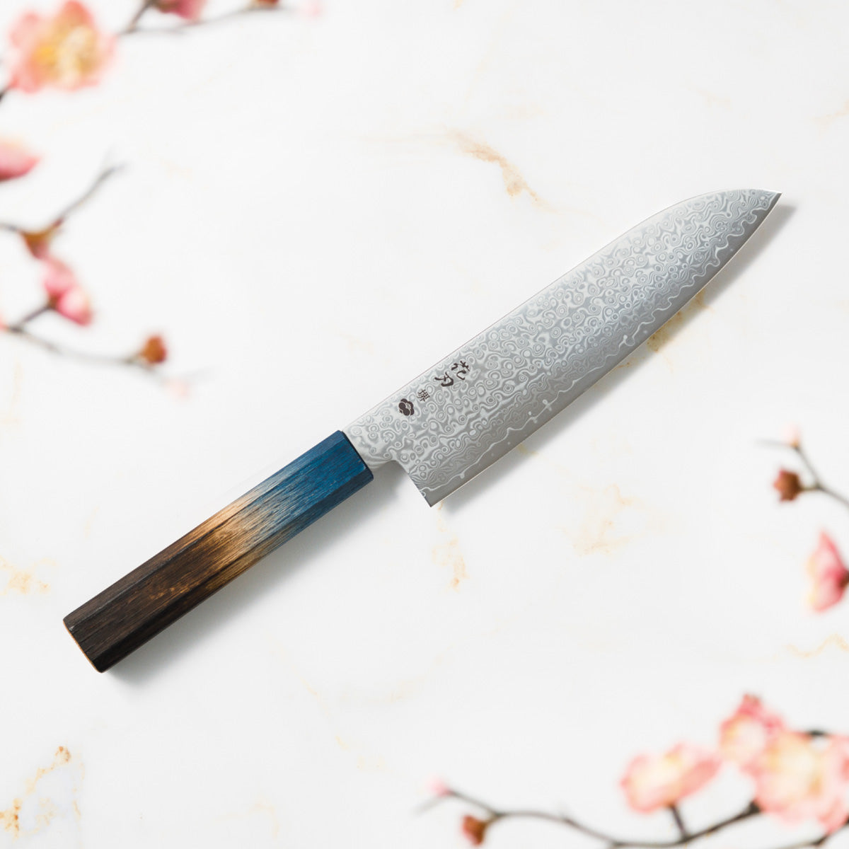 Santoku Knife, 7.1 Inch Japanese Kitchen Knives, 花刃包丁 堺, High Carbon Stainless Steel, Polished Damascus, HOUCHO